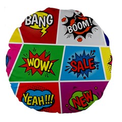 Pop Art Comic Vector Speech Cartoon Bubbles Popart Style With Humor Text Boom Bang Bubbling Expressi Large 18  Premium Round Cushions by Bedest