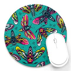 Vintage Colorful Insects Seamless Pattern Round Mousepad by Bedest