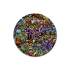 Graffiti Word Seamless Pattern Rubber Round Coaster (4 Pack) by Bedest