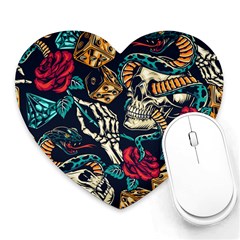 Vintage Art Tattoos Colorful Seamless Pattern Heart Mousepad by Bedest