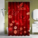 Four Red Butterflies With Flower Illustration Butterfly Flowers Shower Curtain 48  x 72  (Small)  Curtain(48  X 72 )