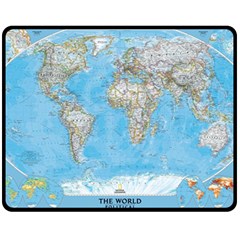 Blue White And Green World Map National Geographic Fleece Blanket (medium) by Pakjumat