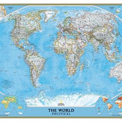 Blue White And Green World Map National Geographic Play Mat (square) by Pakjumat