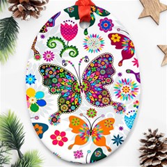 Butterflies Abstract Colorful Floral Flowers Vector Ornament (oval) by Pakjumat