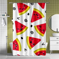 Cute Smiling Watermelon Seamless Pattern White Background Shower Curtain 48  X 72  (small)  by Pakjumat