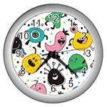 Funny Monster Pattern Wall Clock (Silver) Front