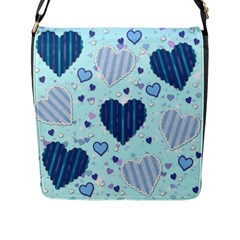 Hearts Pattern Paper Wallpaper Blue Background Flap Closure Messenger Bag (l)