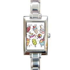 Doodle Cartoon Drawn Cone Food Rectangle Italian Charm Watch by Hannah976