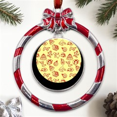 Bw Christmas Icons   Metal Red Ribbon Round Ornament by ConteMonfrey