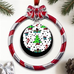 It`s Cold Outside  Metal Red Ribbon Round Ornament by ConteMonfrey