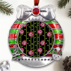 Rose Abstract Rose Garden Metal X mas Ribbon With Red Crystal Round Ornament by Hannah976