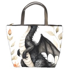 Cute Black Baby Dragon Flowers Painting (2) Bucket Bag by 1xmerch