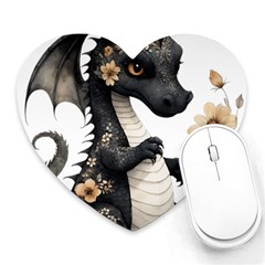 Cute Black Baby Dragon Flowers Painting (7) Heart Mousepad by 1xmerch