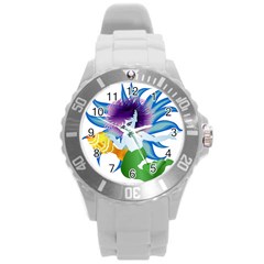 Mermaid Fantasy Undersea Merman Round Plastic Sport Watch (l) by Sarkoni