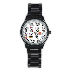 Playing Pandas Cartoons Stainless Steel Round Watch by Apen