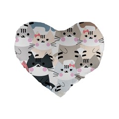 Cute Cat Couple Seamless Pattern Cartoon Standard 16  Premium Heart Shape Cushions by Bedest