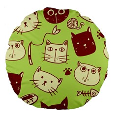 Cute Hand Drawn Cat Seamless Pattern Large 18  Premium Flano Round Cushions by Bedest