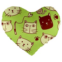 Cute Hand Drawn Cat Seamless Pattern Large 19  Premium Flano Heart Shape Cushions by Bedest