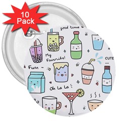 Drinks Cocktails Doodles Coffee 3  Buttons (10 Pack)  by Apen