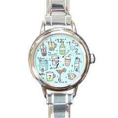 Drinks Cocktails Doodle Coffee Round Italian Charm Watch by Apen