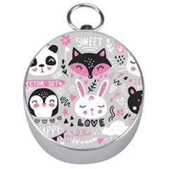 Big Set With Cute Cartoon Animals Bear Panda Bunny Penguin Cat Fox Silver Compasses by Bedest