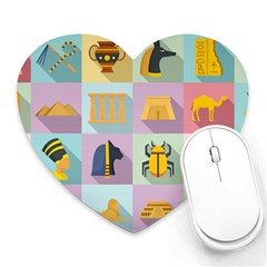 Egypt Icons Set Flat Style Heart Mousepad by Bedest