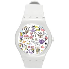 Fantasy Things Doodle Style Vector Illustration Round Plastic Sport Watch (m) by Bedest