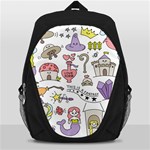 Fantasy Things Doodle Style Vector Illustration Backpack Bag Front