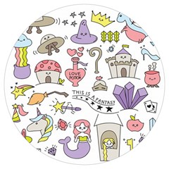 Fantasy Things Doodle Style Vector Illustration Round Trivet by Bedest