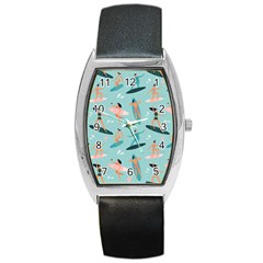 Beach Surfing Surfers With Surfboards Surfer Rides Wave Summer Outdoors Surfboards Seamless Pattern Barrel Style Metal Watch by Bedest