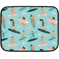 Beach Surfing Surfers With Surfboards Surfer Rides Wave Summer Outdoors Surfboards Seamless Pattern Fleece Blanket (mini) by Bedest