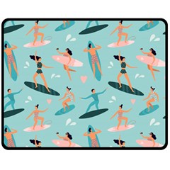 Beach Surfing Surfers With Surfboards Surfer Rides Wave Summer Outdoors Surfboards Seamless Pattern Two Sides Fleece Blanket (medium) by Bedest