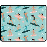 Beach Surfing Surfers With Surfboards Surfer Rides Wave Summer Outdoors Surfboards Seamless Pattern Two Sides Fleece Blanket (Medium) 58.8 x47.4  Blanket Front