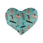 Beach Surfing Surfers With Surfboards Surfer Rides Wave Summer Outdoors Surfboards Seamless Pattern Standard 16  Premium Flano Heart Shape Cushions Back