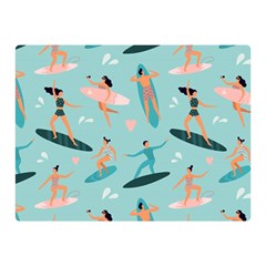 Beach Surfing Surfers With Surfboards Surfer Rides Wave Summer Outdoors Surfboards Seamless Pattern Two Sides Premium Plush Fleece Blanket (mini) by Bedest