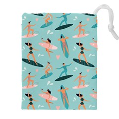 Beach Surfing Surfers With Surfboards Surfer Rides Wave Summer Outdoors Surfboards Seamless Pattern Drawstring Pouch (5xl) by Bedest