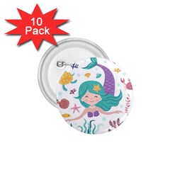 Set Cute Mermaid Seaweeds Marine In Habitants 1 75  Buttons (10 Pack) by Bedest