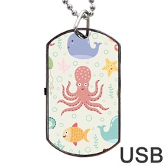 Underwater Seamless Pattern Light Background Funny Dog Tag Usb Flash (two Sides) by Bedest