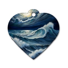 Waves Storm Sea Dog Tag Heart (two Sides) by Bedest