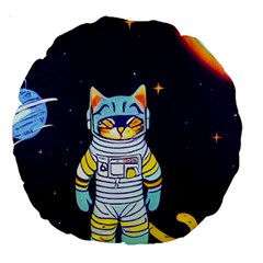 Cat Astronaut Space Retro Universe Large 18  Premium Round Cushions by Bedest