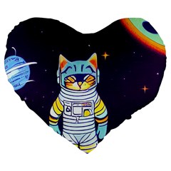 Cat Astronaut Space Retro Universe Large 19  Premium Flano Heart Shape Cushions by Bedest