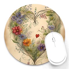 Heart Flowers Plant Round Mousepad by Bedest