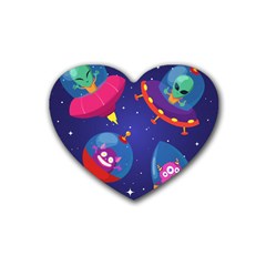 Cartoon Funny Aliens With Ufo Duck Starry Sky Set Rubber Heart Coaster (4 Pack) by Ndabl3x