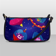 Cartoon Funny Aliens With Ufo Duck Starry Sky Set Shoulder Clutch Bag by Ndabl3x