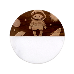 Boy Spaceman Space Rocket Ufo Planets Stars Classic Marble Wood Coaster (round)  by Ndabl3x