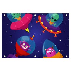 Cartoon Funny Aliens With Ufo Duck Starry Sky Set Banner And Sign 6  X 4  by Ndabl3x