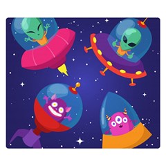 Cartoon Funny Aliens With Ufo Duck Starry Sky Set Premium Plush Fleece Blanket (small) by Ndabl3x