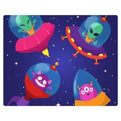 Cartoon Funny Aliens With Ufo Duck Starry Sky Set Premium Plush Fleece Blanket (medium) by Ndabl3x