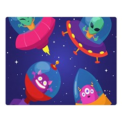 Cartoon Funny Aliens With Ufo Duck Starry Sky Set Premium Plush Fleece Blanket (large) by Ndabl3x