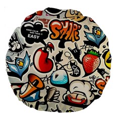 Comical Words Animals Comic Omics Crazy Graffiti Large 18  Premium Round Cushions by Bedest